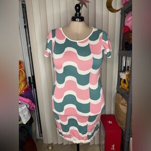 Boden Knit Pink and Teal Geometric Dress Size 10